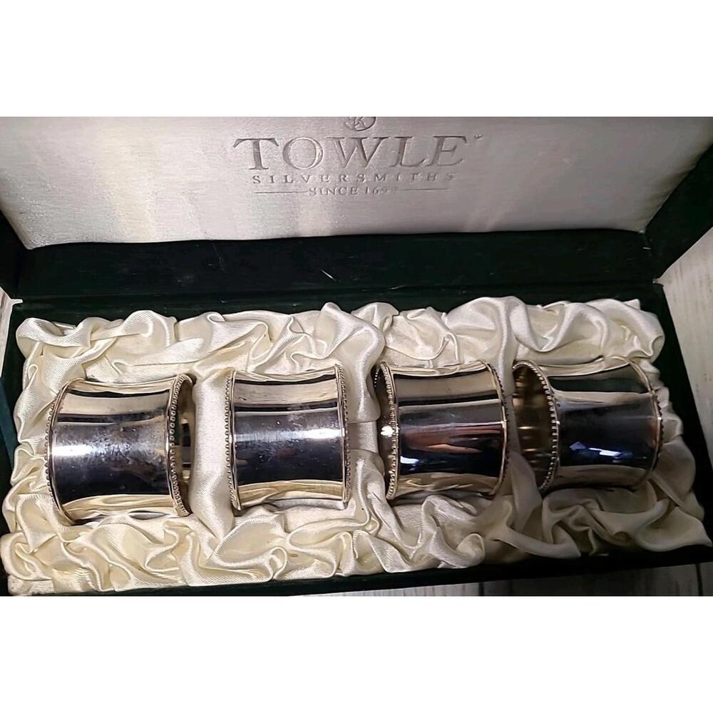 Vtg Towel Silver Smiths Since 1690 Silver Plated Napkin Holders Set Of 4 1996